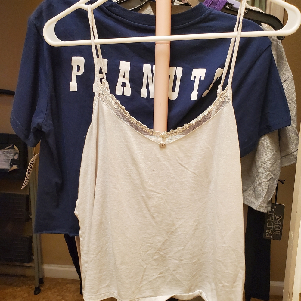 Vintage Gilligan & O'Malley Cream Lace-Trim Cami Tank Top